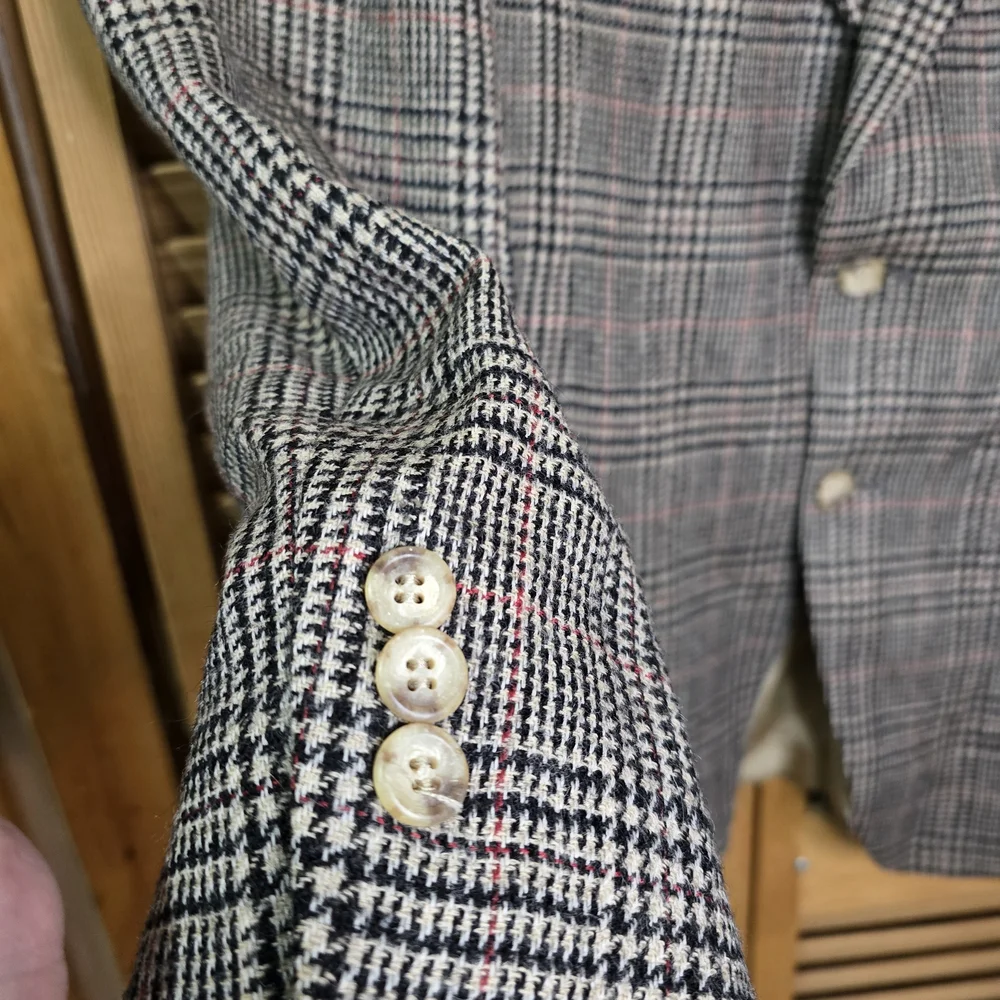 Vintage 90s Black, White, Plaid, and Red Blazer, Polo University by Ralph Lauren